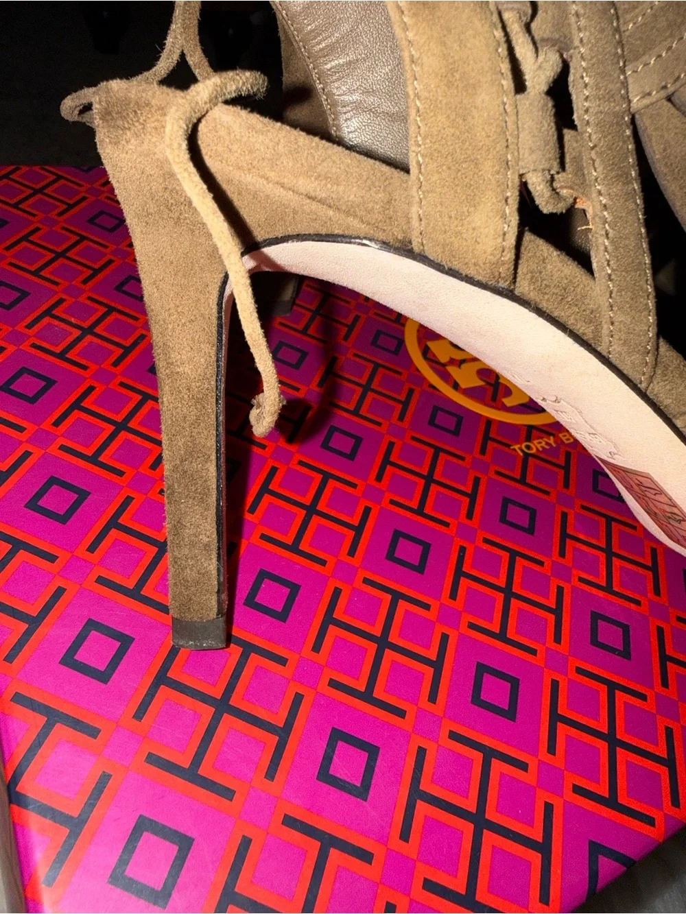 Tory Burch Suede Tan Cutout High Heel Sandals